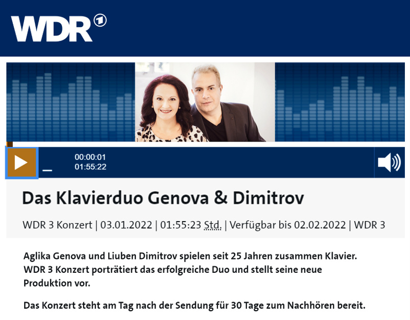 Mozart, Ravel, Rachmaninoff, Amy Beach- 2-2-22: on Radio Cologne WDR3 `Konzert` broadcasting